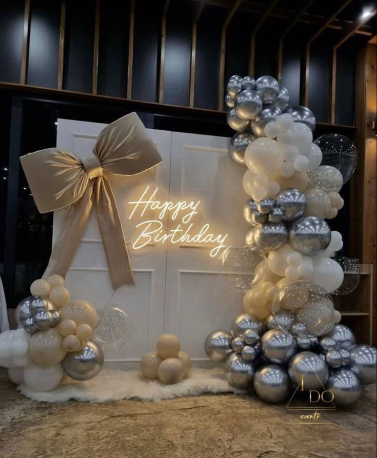 Premium birthday party decoration setup with balloon arrangements